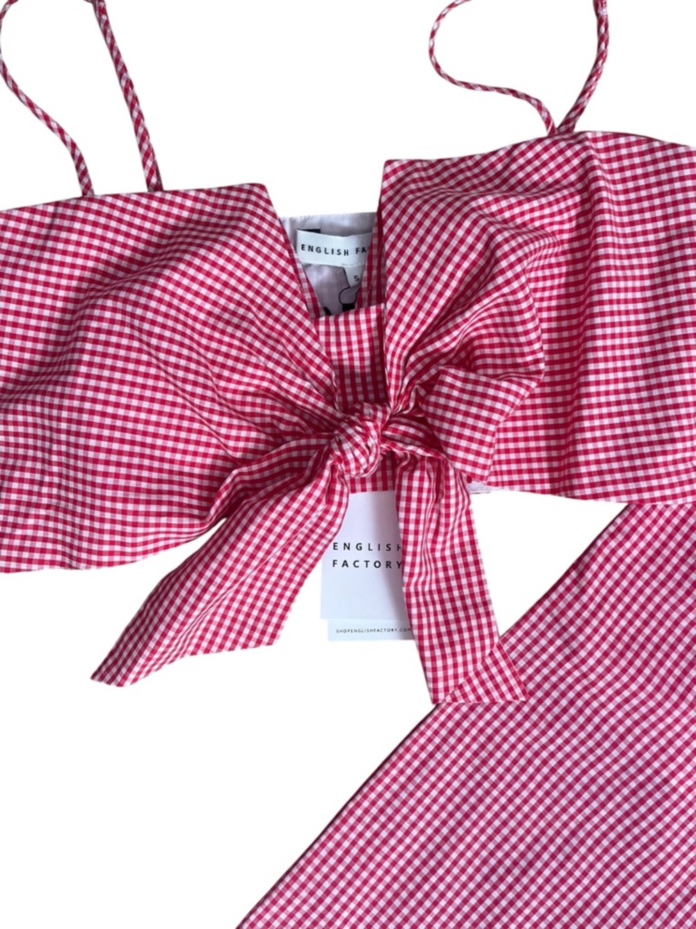 English Factory Red White Check Gingham Set Size Small Wide leg Crop Top NWT - Picture 4 of 16